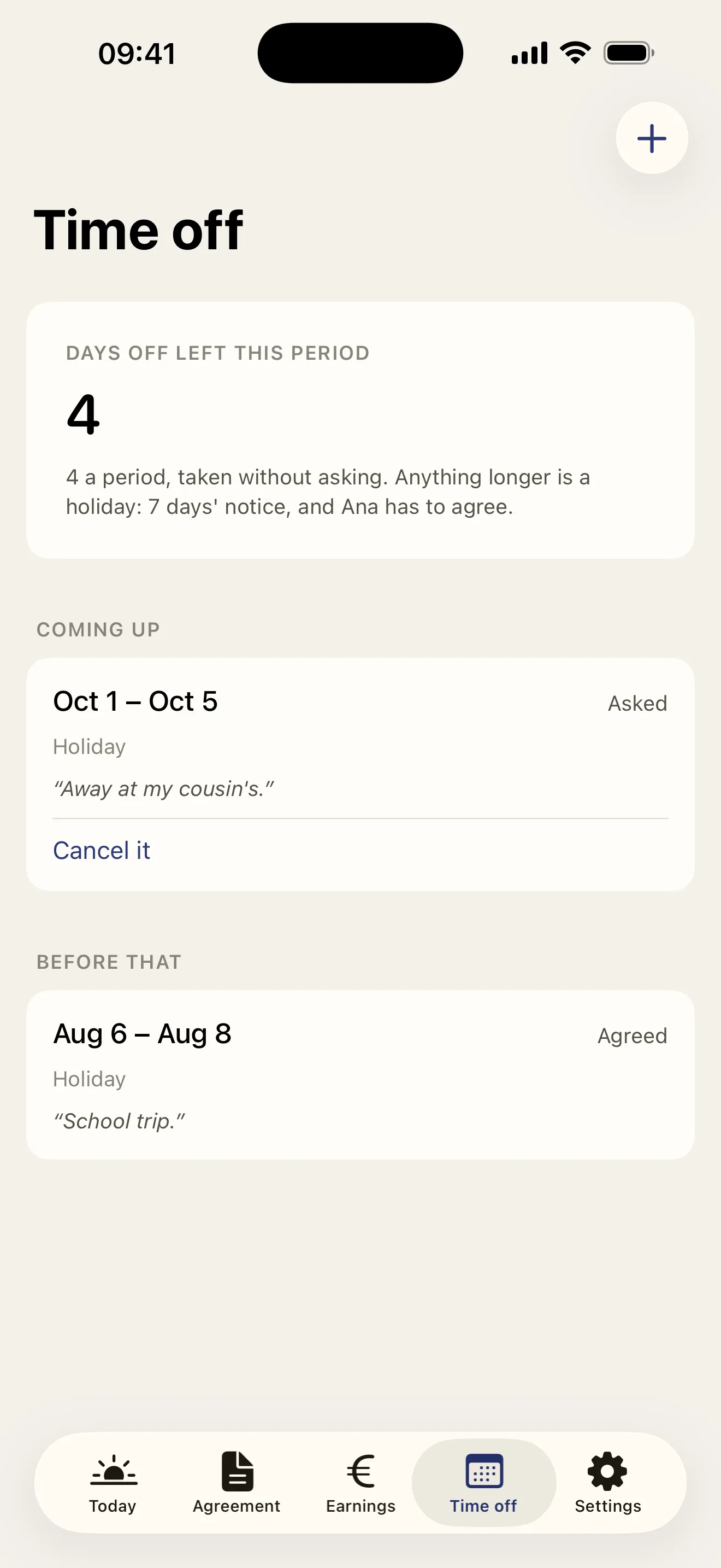 HomeTrack: time off